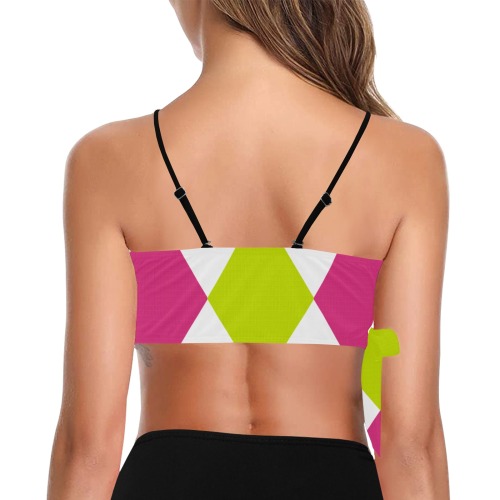 pinkyellow squares Knot Side Bikini Top (Model S37)