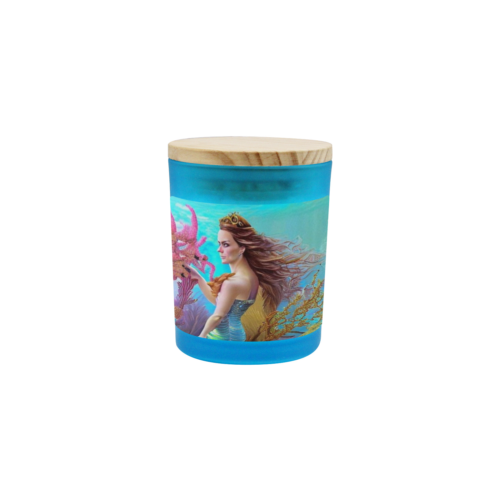 Mermaid dreamland Blue Glass Candle Cup (Wood Sage & Sea Salt)