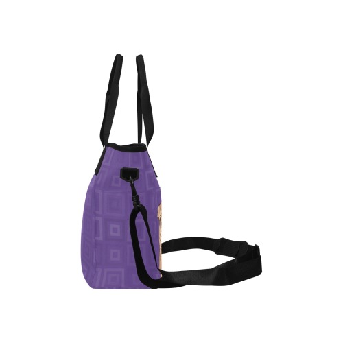Pugs - Purple Squares Tote Bag with Shoulder Strap (Model 1724)