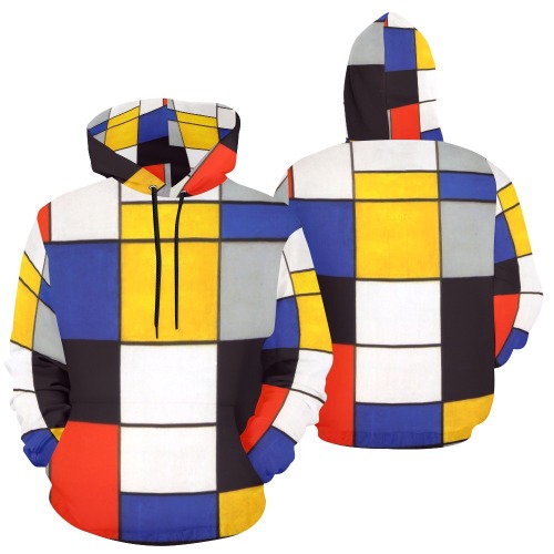 Composition A by Piet Mondrian All Over Print Hoodie for Men (USA Size) (Model H13)