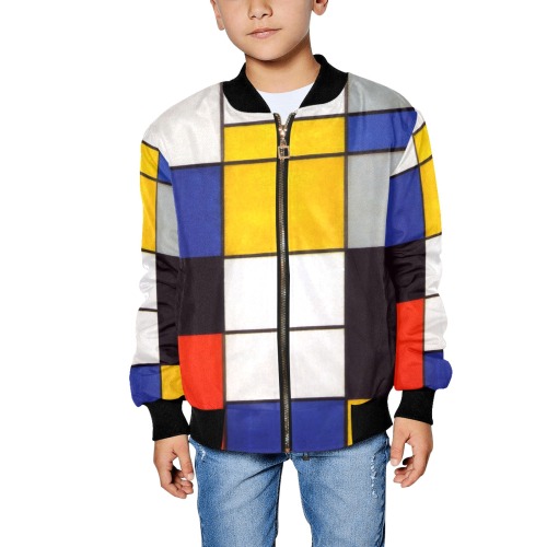 Composition A by Piet Mondrian Kids' All Over Print Bomber Jacket (Model H40)
