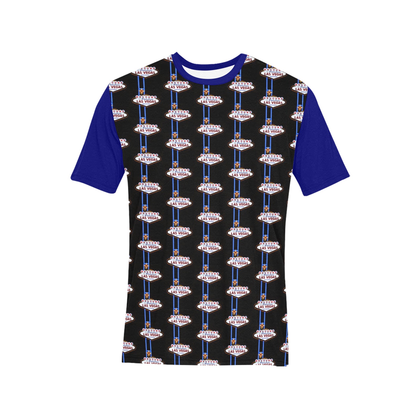 Las Vegas Welcome Sign / Black - Blue Men's All Over Print T-Shirt (Solid Color Neck) (Model T63)
