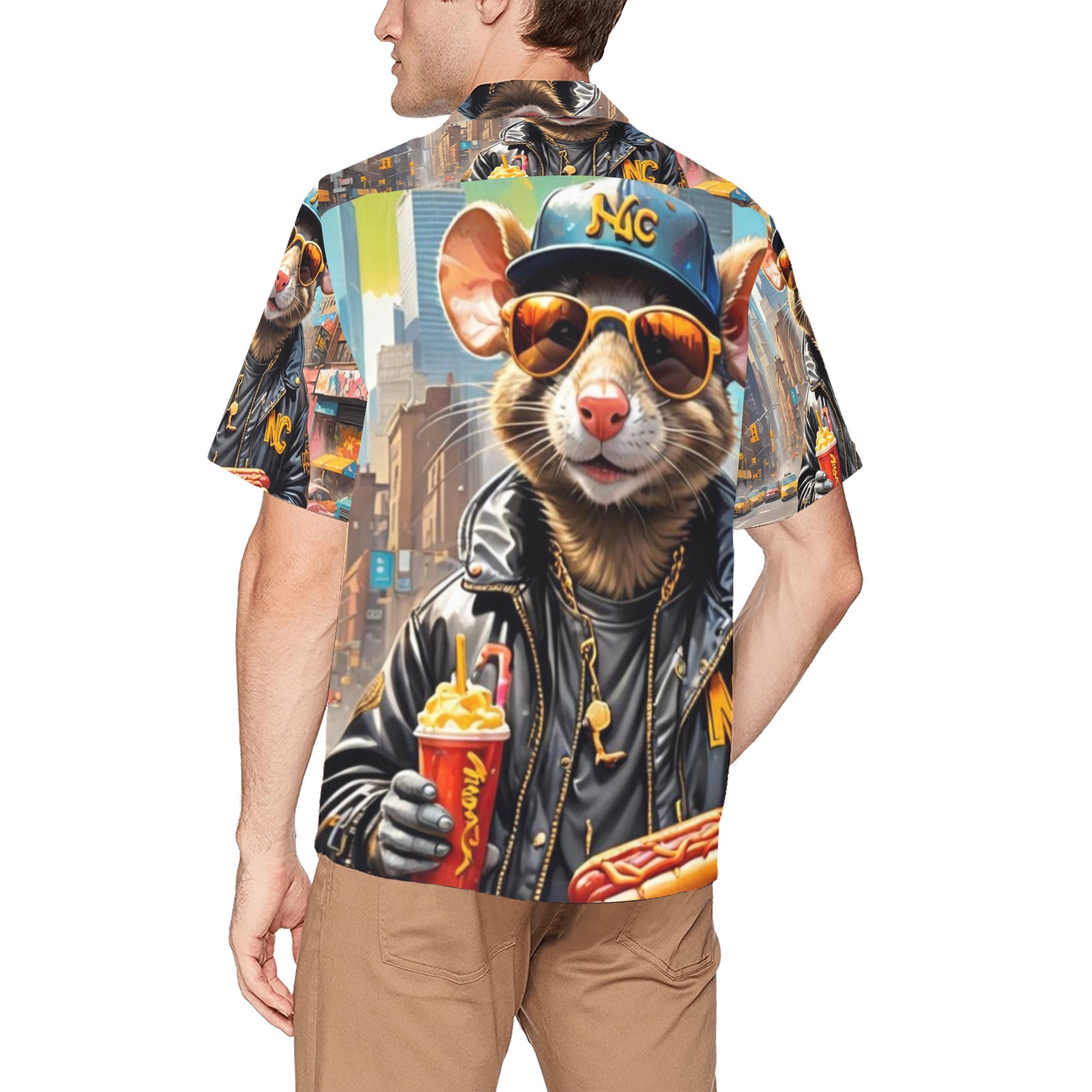 HOT DOG EATING NYC RAT 7 Hawaiian Shirt with Chest Pocket&Merged Design (T58)