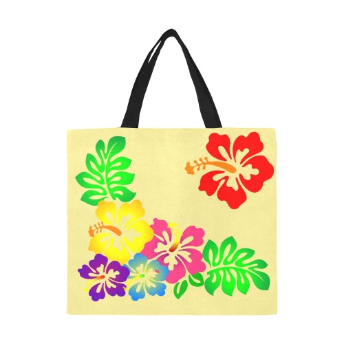 Hibiscus Hawaiian Flower on Yellow All Over Print Canvas Tote Bag/Large (Model 1699)