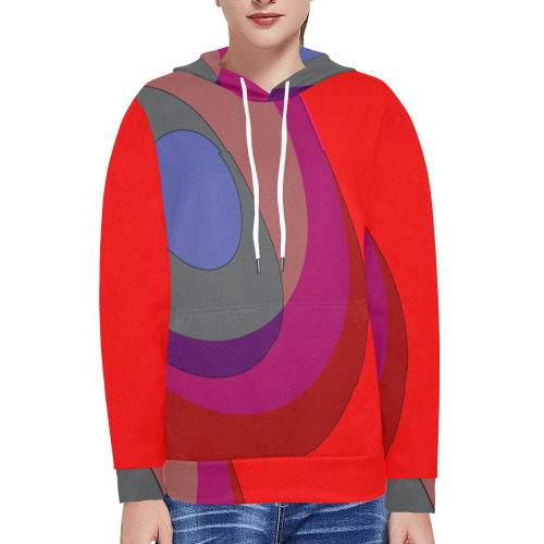 Red Abstract 714 Women's Long Sleeve Fleece Hoodie (Model H55)