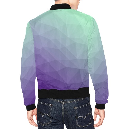 Purple green ombre gradient geometric mesh pattern All Over Print Bomber Jacket for Men (Model H19)