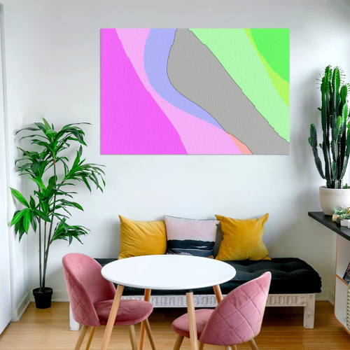 Abstract 703 - Retro Groovy Pink And Green Frame Canvas Print 48"x32"