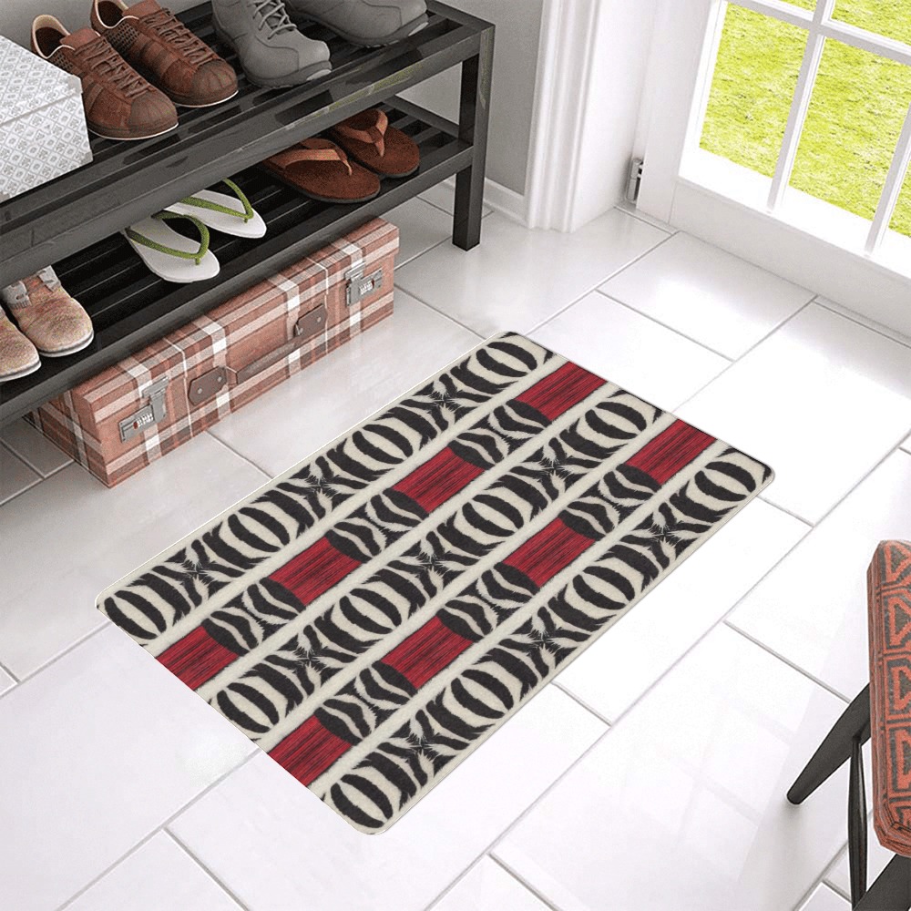 repeating pattern black and white zebra print with red Doormat 24"x16" (Black Base)