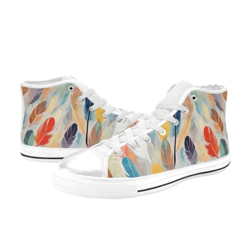 Colorful feathers in the wind abstract art. Women's Classic High Top Canvas Shoes (Model 017)