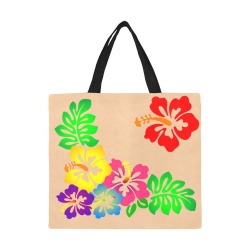 Hibiscus Hawaiian Flower on Peach All Over Print Canvas Tote Bag/Large (Model 1699)