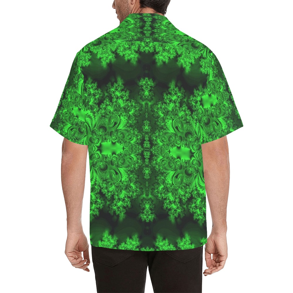 Frost on the Evergreens Fractal Hawaiian Shirt with Merged Design (Model T58)