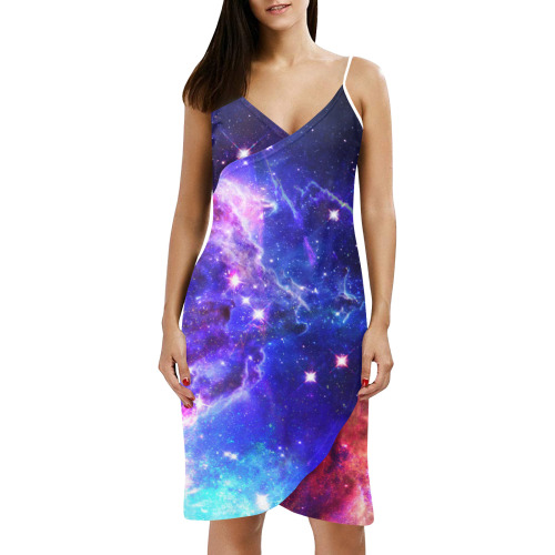 Mystical fantasy deep galaxy space - Interstellar cosmic dust Spaghetti Strap Backless Beach Cover Up Dress (Model D65)