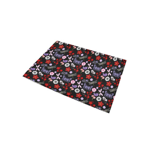 Black, Red, Pink, Purple, Dragonflies, Butterfly and Flowers Design Area Rug 5'x3'3''