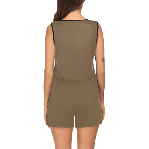 BROWN All Over Print Short Jumpsuit