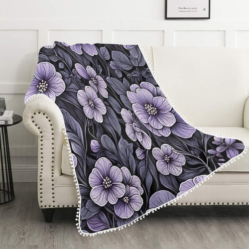 Fabulous Florals 36 Pom Pom Fringe Blanket 60"x80"