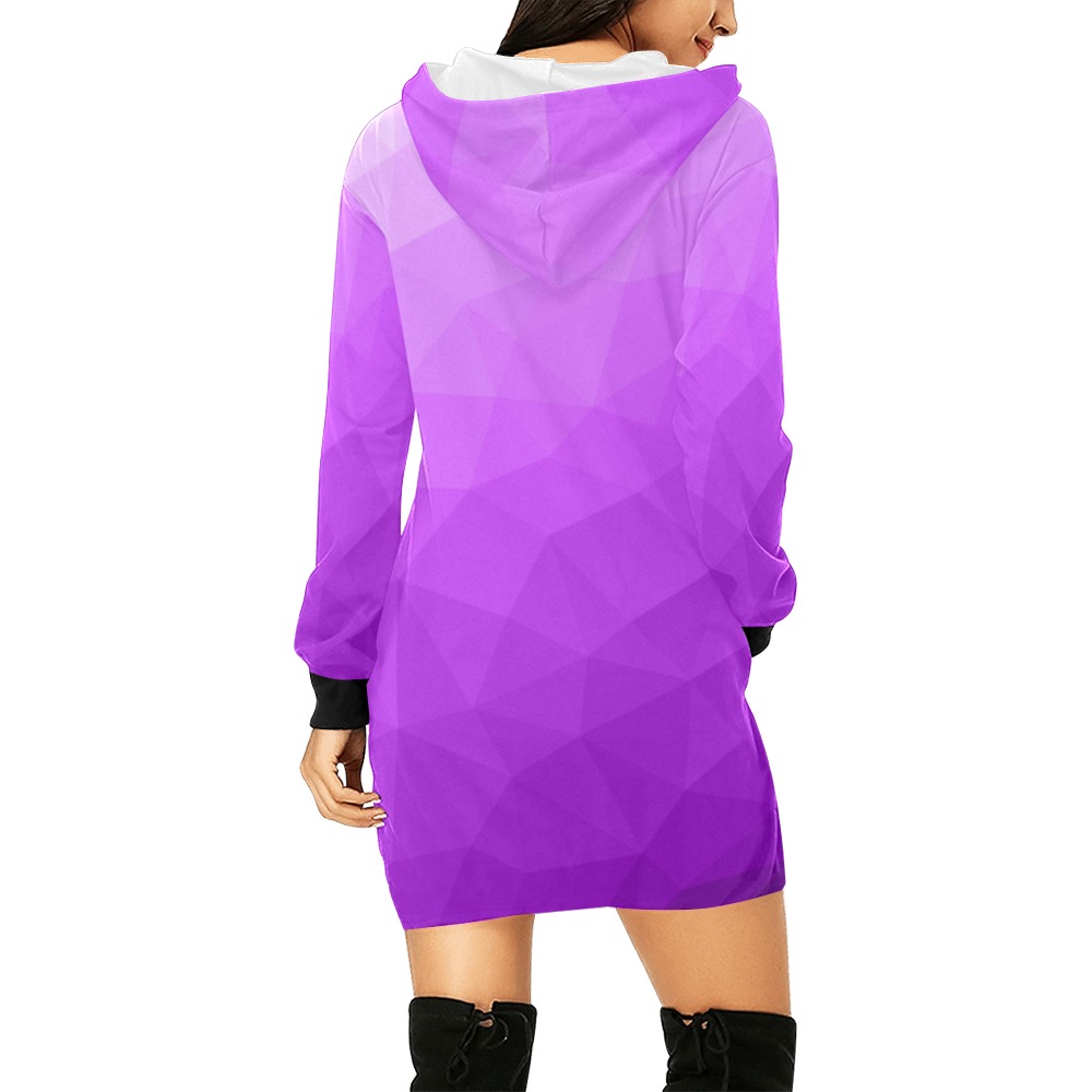 Purple gradient geometric mesh pattern All Over Print Hoodie Mini Dress (Model H27)