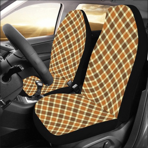 Brown Gold Plaid Car Seat Covers (Set of 2&2 Separated Designs)