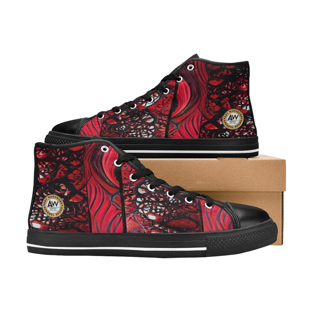 red and black intricate pattern 1 Men’s Classic High Top Canvas Shoes (Model 017)