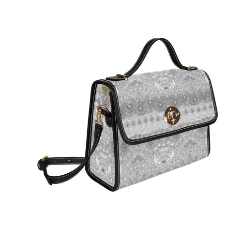 flowers and jewels gray Waterproof Canvas Bag-Black (All Over Print) (Model 1641)