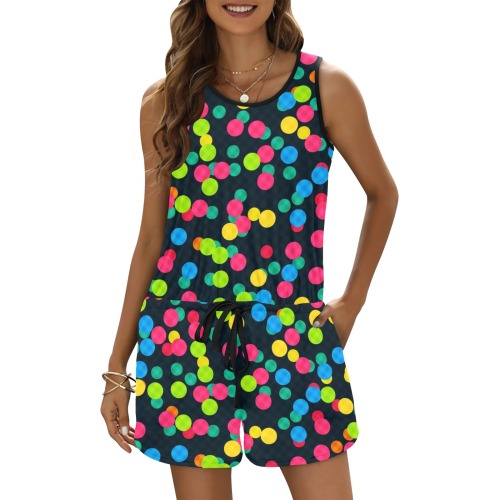 Cute Colored Dots Confetti Jumpsuit All Over Print Vest Short Jumpsuit
