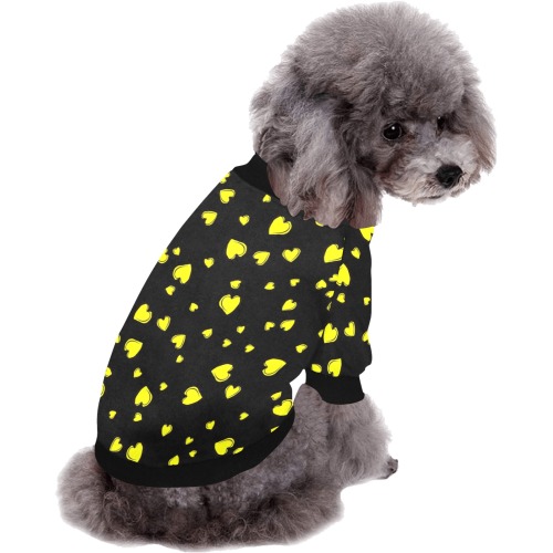 Yellow Hearts Floating on Black Pet Dog Round Neck Shirt