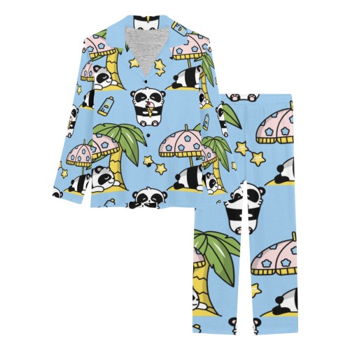 Tropical Panda Pattern Women's Long Pajama Set