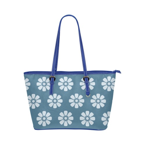 bolso azul floral Leather Tote Bag/Small (Model 1651)