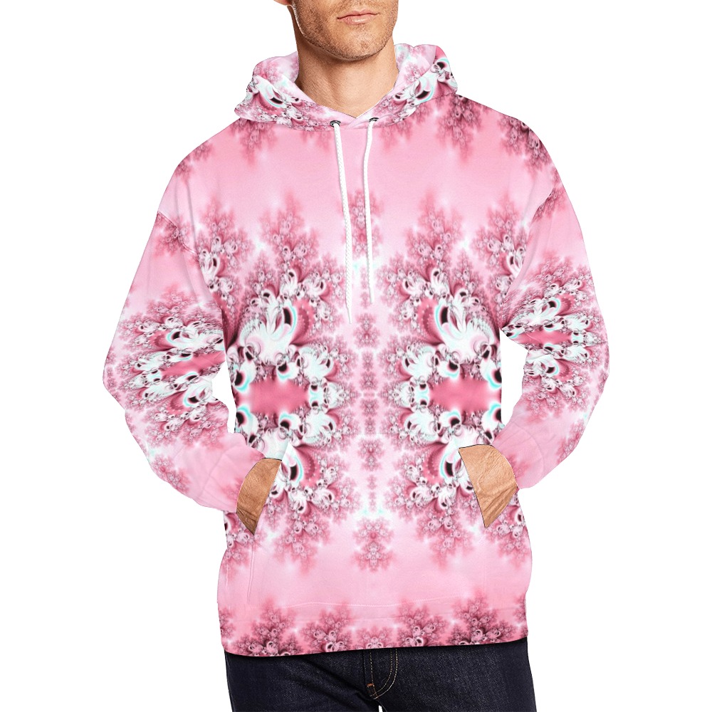 Pink Rose Garden Frost Fractal All Over Print Hoodie for Men (USA Size) (Model H13)