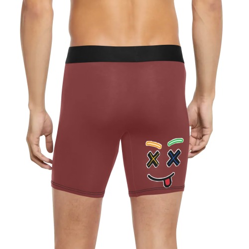 Maroon X Face Men Underwear 1 Men's Long Leg Boxer Briefs (Model L67)