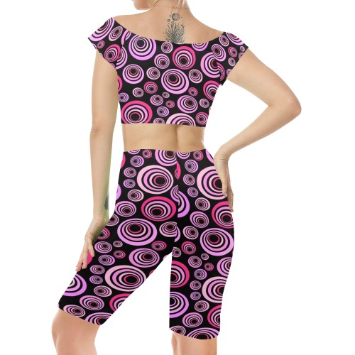 Retro Psychedelic Pretty Pink Pattern Women's Crop Top Yoga Set