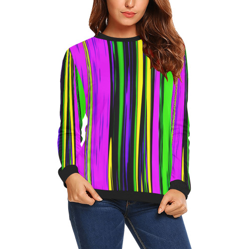 Mardi Gras Stripes All Over Print Crewneck Sweatshirt for Women (Model H18)