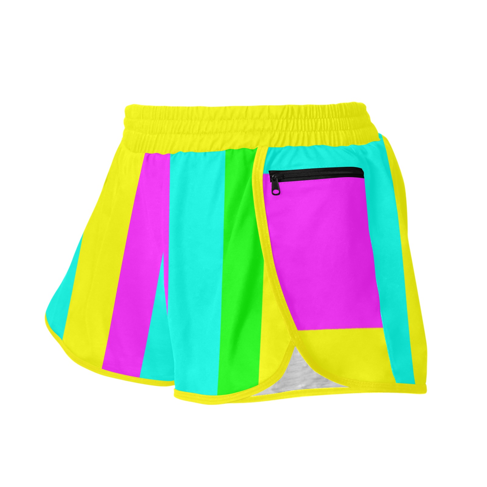 Bright Neon Wide Stripes Women's Sports Shorts (Model L61)