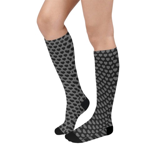 Black and grey hearts pattern duotone Over-The-Calf Socks