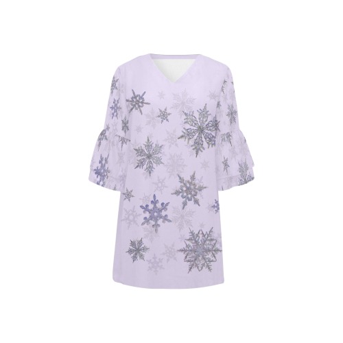 snowflakes redux seamless pattern on lilac Half Sleeves V-Neck Mini Dress (Model D63)