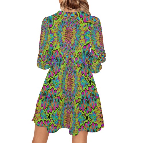 Neon Mandala V-Neck Loose Fit Dress (Model D62)