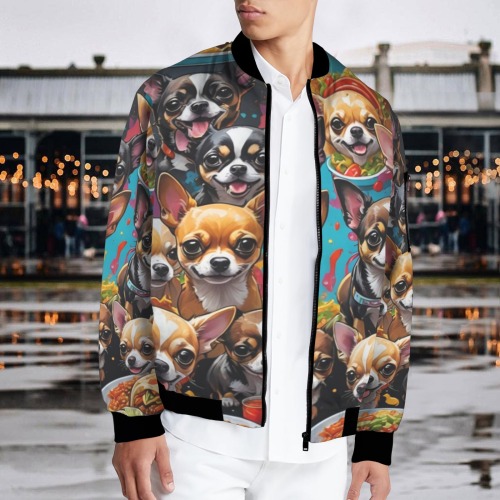 CHIHUAHUAS EATING MEXICAN FOOD 2 Men's Bomber Jacket (Model H65)