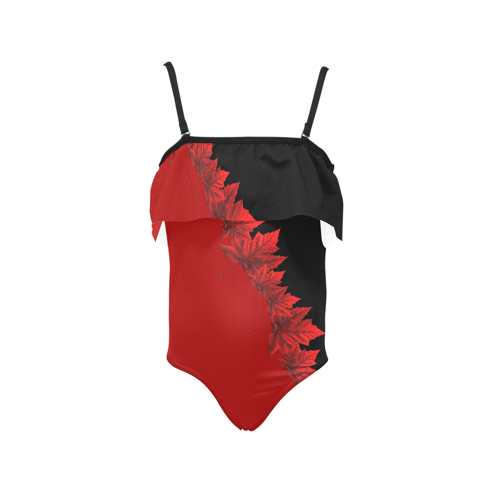 Kid's Canada Maple Leaf Bathing Suit Kids' Spaghetti Strap Ruffle Swimsuit (Model S26)