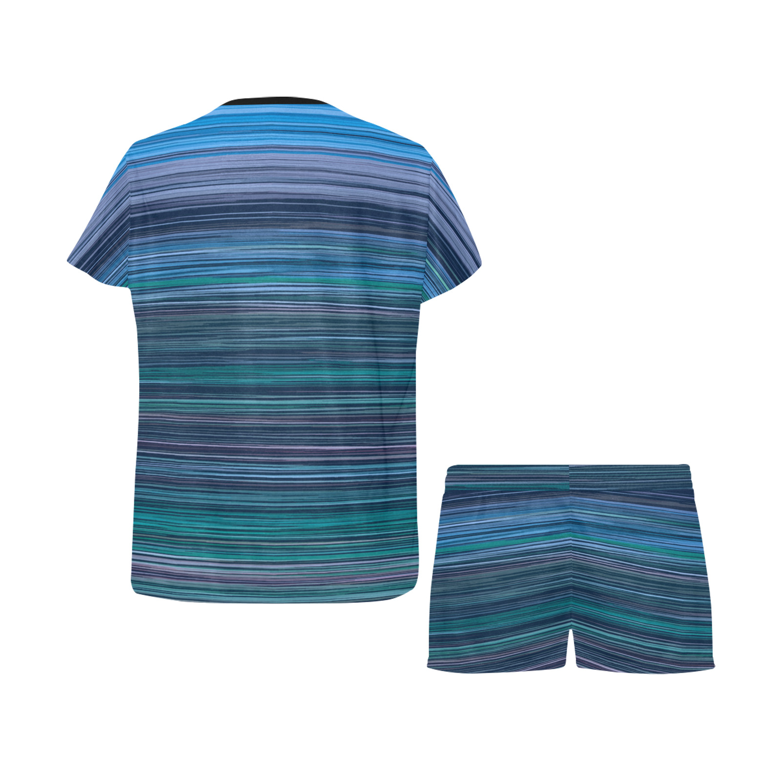 Abstract Blue Horizontal Stripes Women's Short Pajama Set