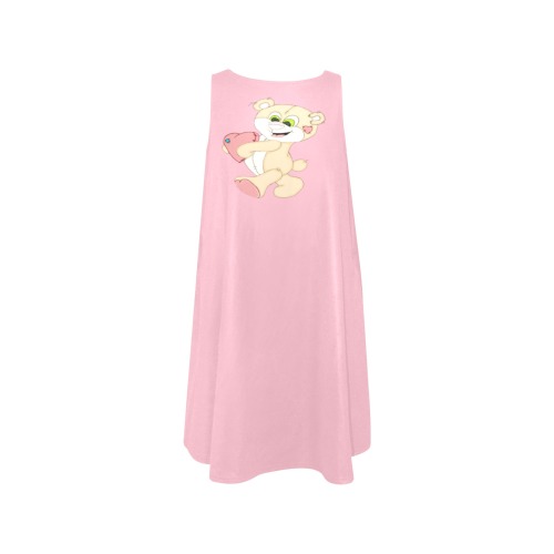 Patchwork Heart Teddy Light Pink Sleeveless A-Line Pocket Dress (Model D57)