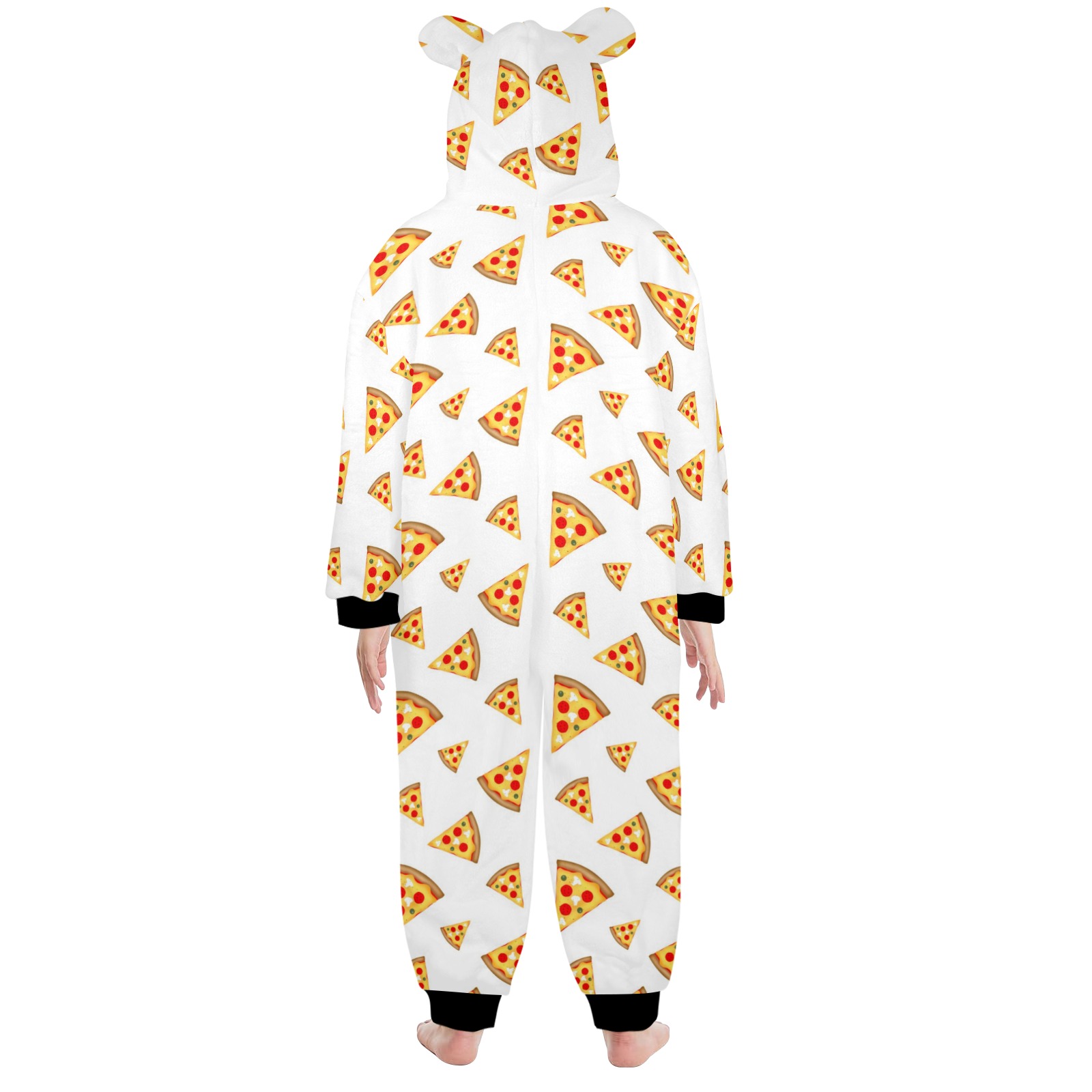 Cool and fun pizza slices pattern on white One-Piece Zip Up Hooded Pajamas for Big Kids