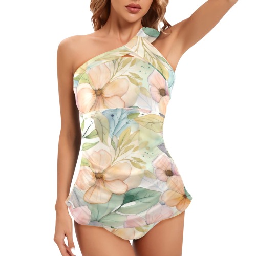 Watercolor Floral 1 Women's One Shoulder Backless Swimsuit (Model S44)