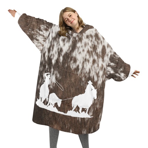 Adult Team Ropers WhtBrownCowhide Blkt Hoodie