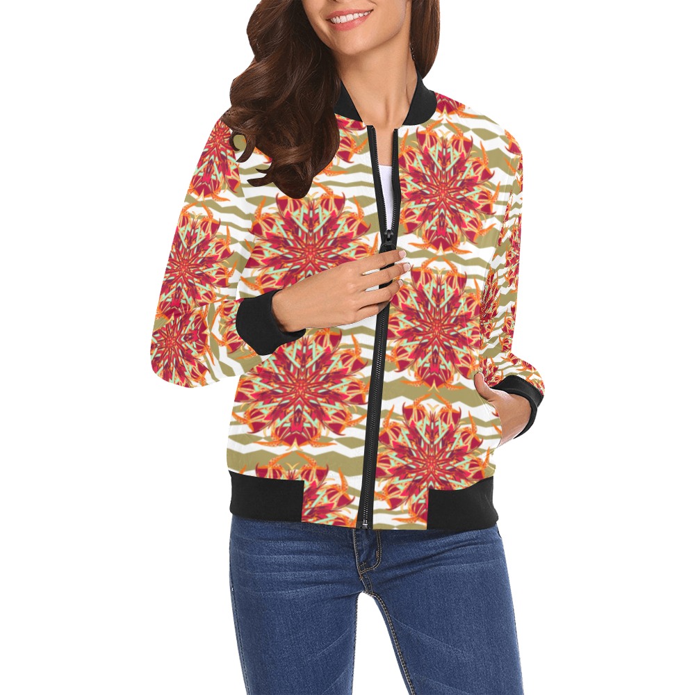 tropical bohemian psy paradise bird orchid All Over Print Bomber Jacket for Women (Model H19)