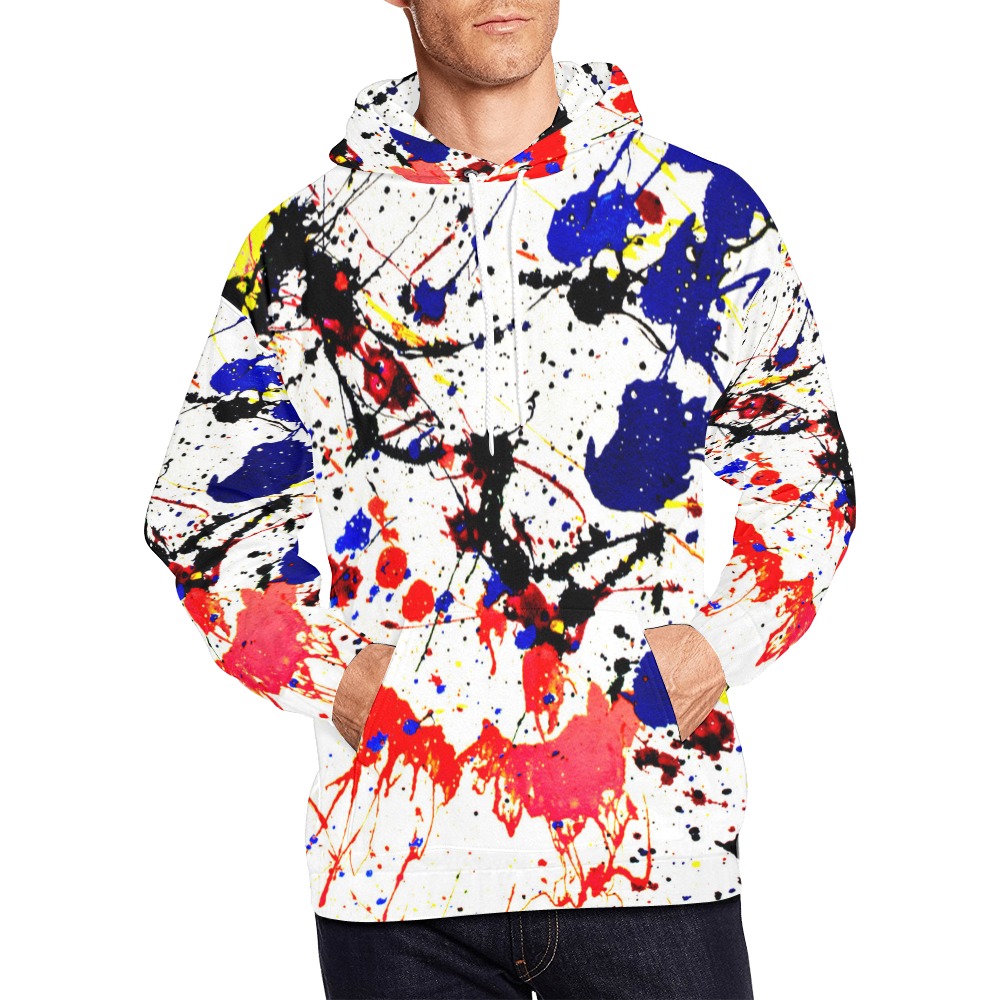 Blue & Red Paint Splatter All Over Print Hoodie for Men (USA Size) (Model H13)
