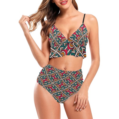 Geometric Abstract - Repper Ruffle Hem Bikini Swimsuit (Model S35)