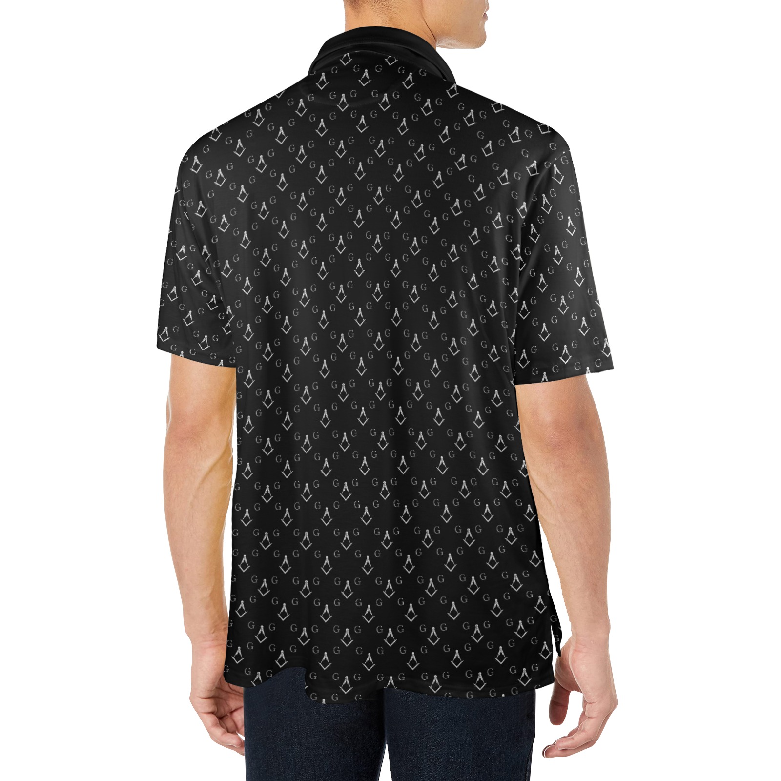 Black G Men's All Over Print Polo Shirt (Model T55)