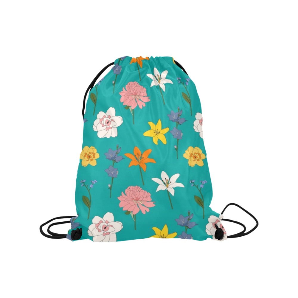 Pretty Floral Medium Drawstring Bag Model 1604 (Twin Sides) 13.8"(W) * 18.1"(H)