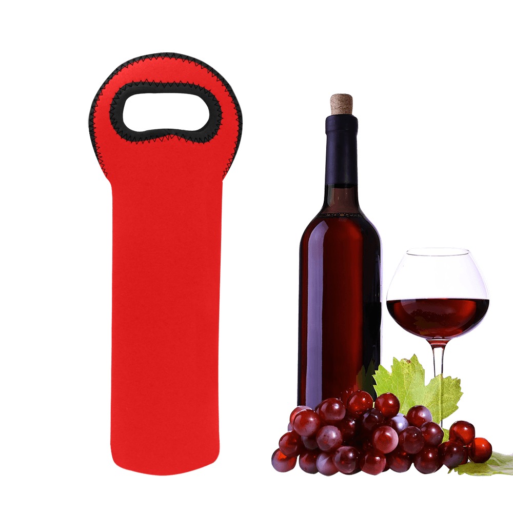 Merry Christmas Red Solid Color Neoprene Wine Bag