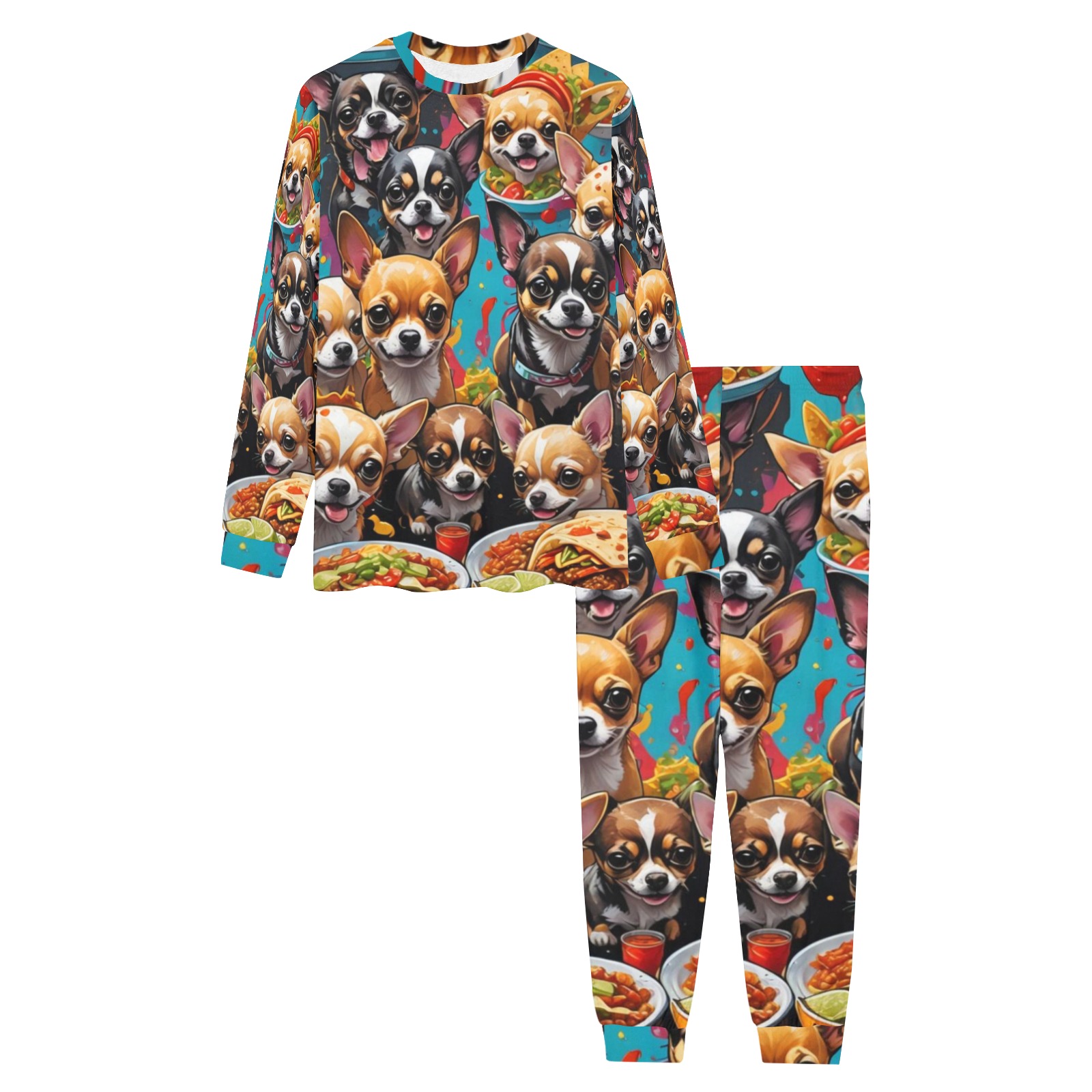 CHIHUAHUAS EATING MEXICAN FOOD 2 Men's All Over Print Pajama Set with Custom Cuff