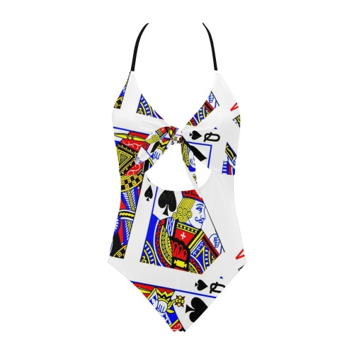 PLAYING CARDS-2 Backless Hollow Out Bow Tie Swimsuit (Model S17)